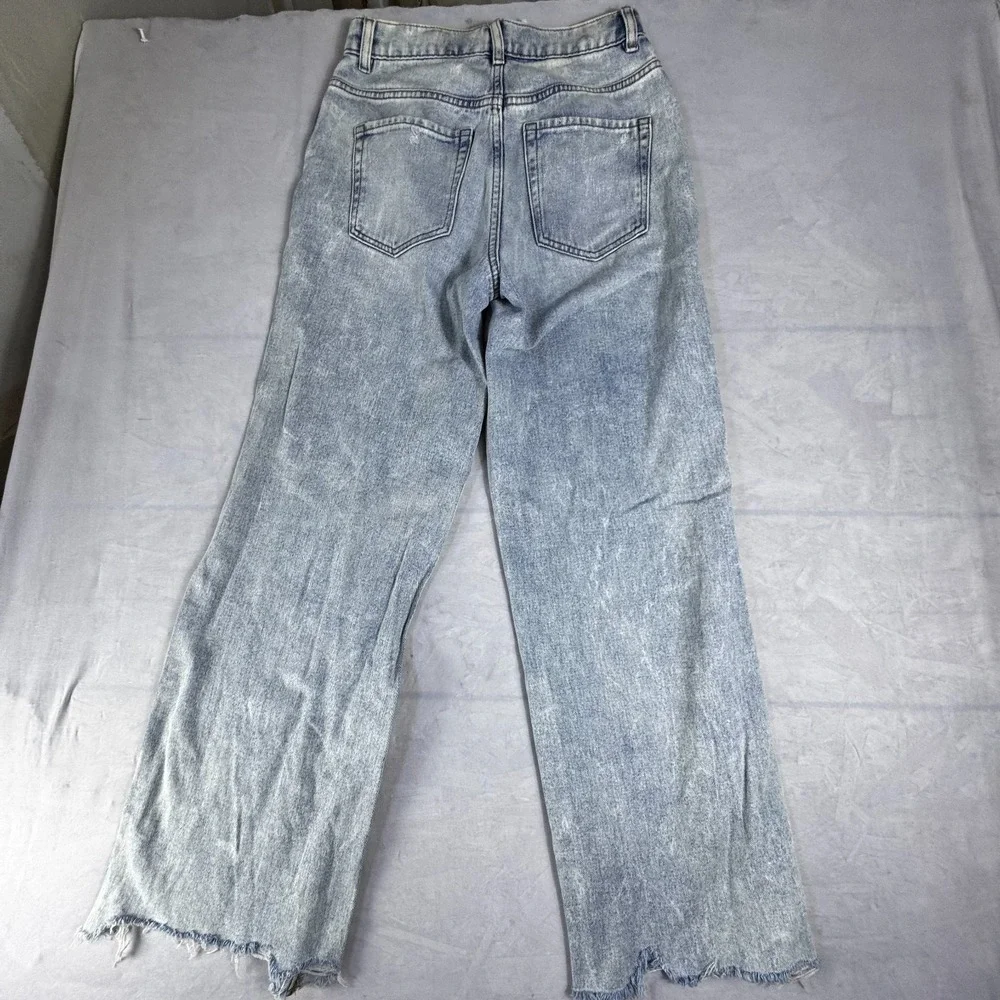 PacSun Womens Baggy Jeans Blue Denim 5-Pocket Raw Hem Light Wash Whisker 26 - Picture 2 of 16